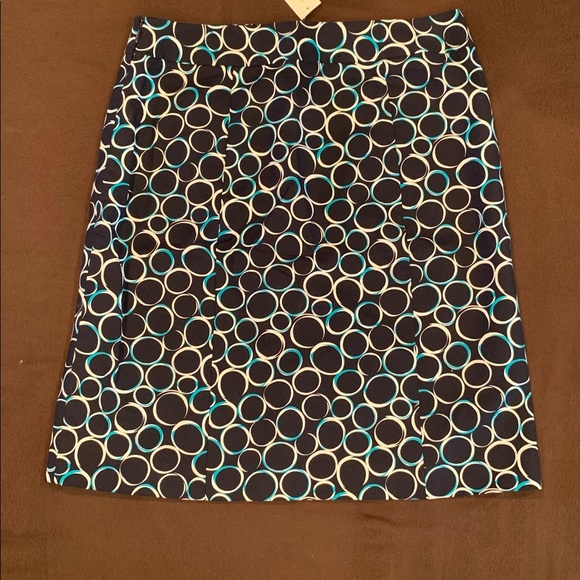 NWT Ann Taylor Fully Lined Pencil Skirt/Sz 6/Blk w/White-Teal Circles/Stretches - Picture 6 of 9